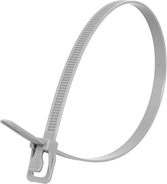 RETYZ 14-Inch Gray Reusable Releasable Cable Ties – 100 Pack, 120 lb Strength, Patented Quick-Release, Heavy-Duty Design for Industrial and Commercial Use