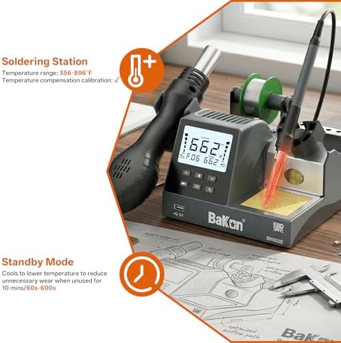 BK602S 2 in1 Soldering Iron Hot Air Rework Station,Digital Soldering Welding Iron Kit for Electronic DIY Circuit Work, Rapid Heat up Solder Station,Auto Sleep,ºC/ºF Conversion