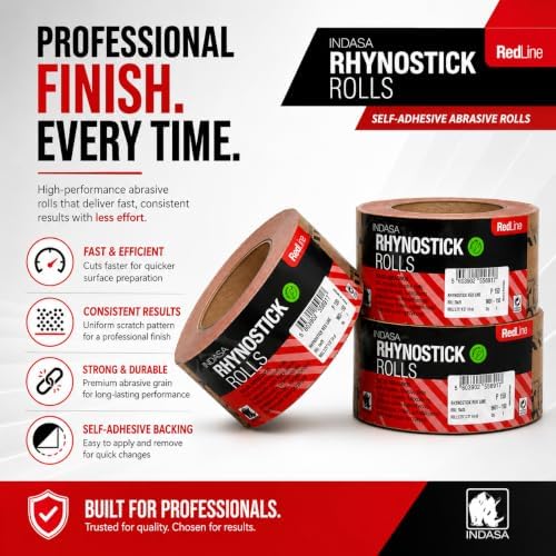 Indasa 2.75" PSA Sandpaper Roll - Rhynostick 27 Yard 60-Grit Long Continuous Roll, Self-Adhesive Stickyback Sand Paper for Woodworking, Automotive, Metal (Aluminum Oxide)