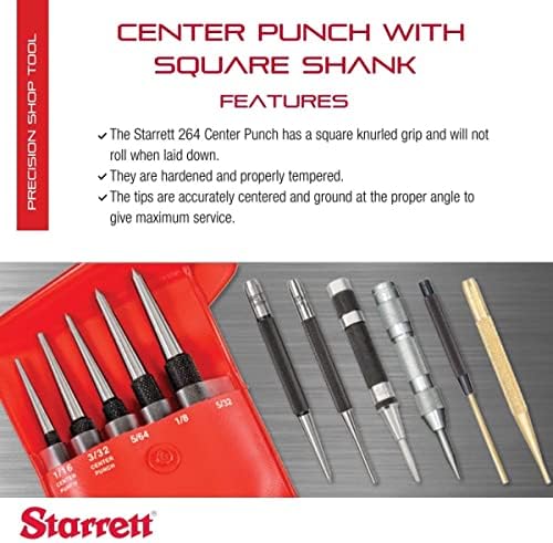 Starrett Steel Center Punch, 4" Length, 1/8" Dia