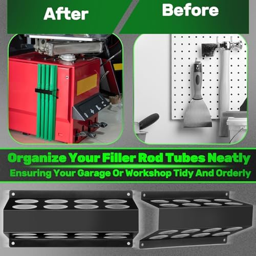 DoubleFill 9 Pcs Welding Rod Storage Set 8 Slot Tig Welding Filler Rod Holder with 8 Pcs 40 Inch Tungsten Electrode Storage Tubes Wall Mount Organizer Welder Tools Supplies