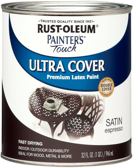Rust-Oleum 242018-2PK Painter's Touch Latex Paint, Quart, Satin Espresso, 1 Quarts (Pack of 2)