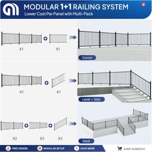 36in H x 8ft W Modular Aluminum Porch and Deck Railing Kit
