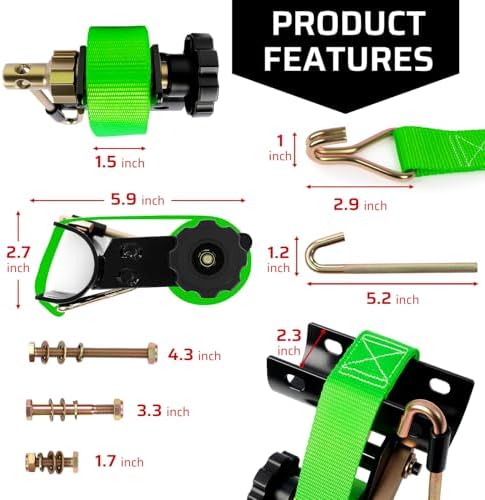 Green Rack Straps with J-Hook (2PK),1.5" x7.5' Ladder Rack Ratchet Straps, 2" Round Tube Mount, Perfect Ladder Rack Tie-Downs for Trailer Cargo Control