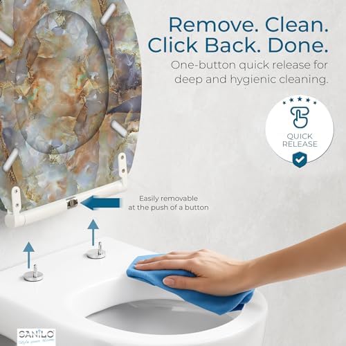 Sanilo Wooden Toilet Seat with Quick Release & Soft Close [ROUND] - Decorative & Slow Close Molded Wood Seat - With One Click for Easy Installation & Cleaning - With Adjustable Fit (Marble Brown)
