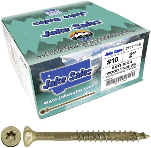 Jake Sales #10 x 2 Bronze Coated Multipurpose Wood Screw Torx/Star Drive Head Flat (Full Box ~2,800 Screws) Exterior Coated - ACQ Compatible Wood Screws