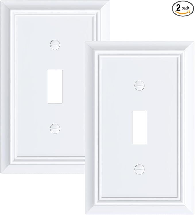 2-Pack Single Toggle Light Switch Cover Plate, Durable Natural Bamboo Fiber Decorative Switch Plate Covers, Pure White 1 Gang Wall Plate, Corrosion Resistant