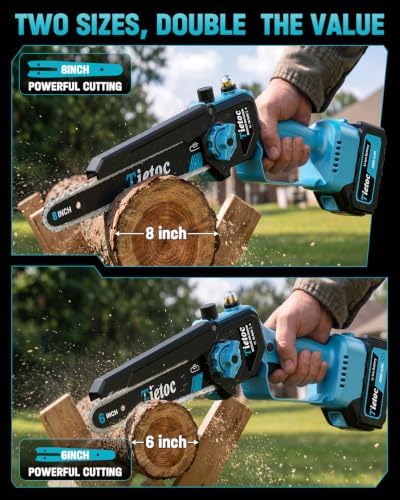 TIETOC 2-in-1 Brushless Pole Saw for Tree Trimming – 8/6" Mini Electric Chainsaw with 2×4000mAh Batteries, Auto Oiling, Tool-Free Adjustment,Cordless Battery Powered Saw for Home Garden Branch Cutting