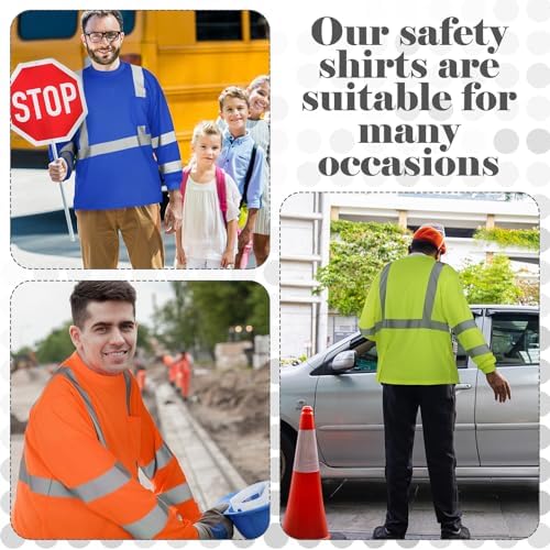 Amylove 4 Pcs Long Sleeve High Visibility Safety Shirts,L,4 Colors