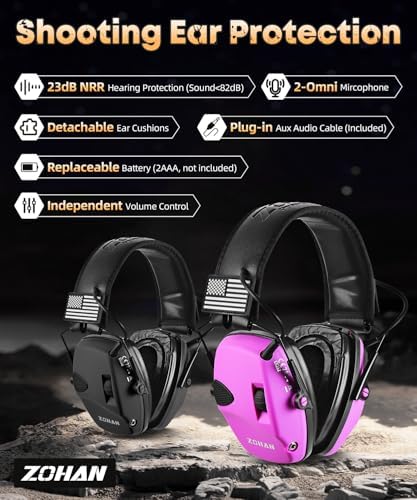 ZOHAN Safety Ear Protection with Gel Ear Pads, 4X Sound Amplification, Impact Hearing Protection 23dB NRR for Hunting, Range Use(Gel-Black+Purple)