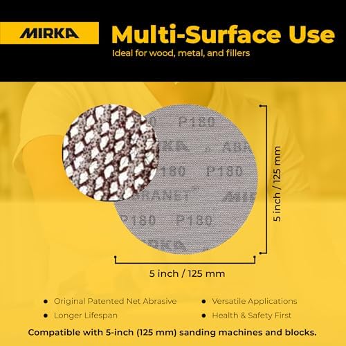 Mirka Abranet 5 Inch 320 Grit Mesh Sanding Discs, Hook and Loop, 50 Pack