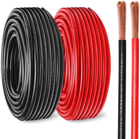 10 Gauge Battery Cable Copper Wire, 100FT Red + 100FT Black