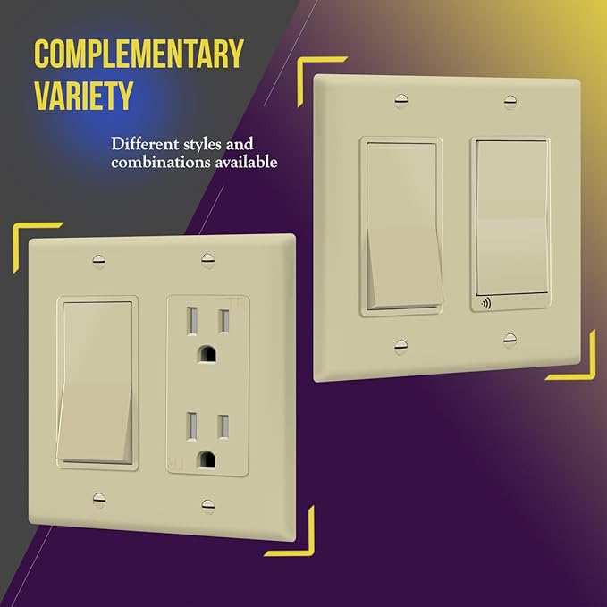 ENERLITES Decorator Light Switch or Receptacle Outlet Wall Plate, Gloss Finish, Size 2-Gang 4.50" x 4.57", Unbreakable Polycarbonate Thermoplastic, UL Listed, 8832-I, Ivory