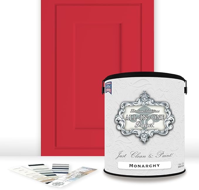 ALL-IN-ONE Paint by Heirloom Traditions, Monarchy (Primary Red), Gallon - Durable cabinet and furniture paint. Built in primer and top coat, no sanding needed. Includes our 30 featured color card.