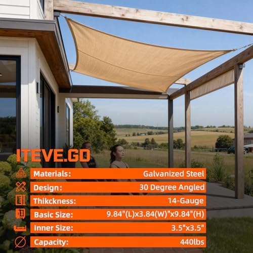 30° Angle Slant Pergola Bracket Kits,2-Way L-Shaped Slant Roof Post Brackets with Stainless Steel Screws for 4" x 4"(Actual:3.5" x 3.5") Lumber for Outdoor Pergola,Proch,Passageway - 2Pack