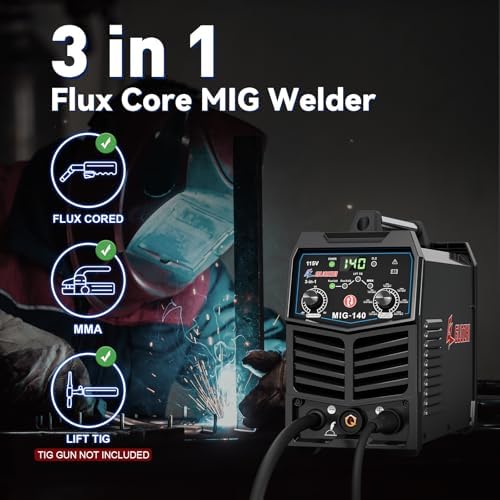 ‌GZ GUOZHI 140A MIG Welder,3-in-1 MIG Welder with FLUX MIG/ARC/Lift TIG Multi-Process,110V Welding Machine,110V Flux Core Welder with Welding Gun(black)