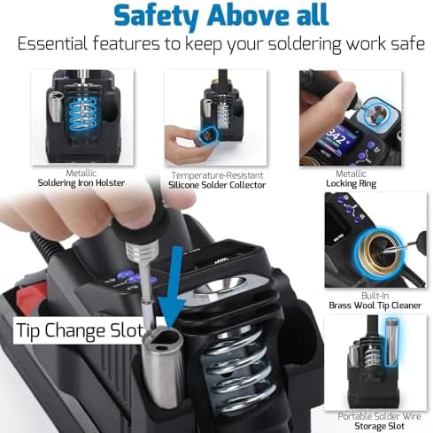 WEP 982-VI 3 Cordless Soldering Station for Milwaukee 20V Battery Soldering Iron Kit with Integrated Holder, Tips Cleaner, °C-°F Conversion, Sleep Mode, 5 C235 Compatible Tips, 0.8mm Solder Wire