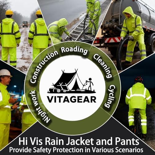 Hi Vis Class 3 Safety Rain Jacket for Men Waterproof, Reflective High Visibility Rain Gear Construction Rain Suit (Yellow S/M)