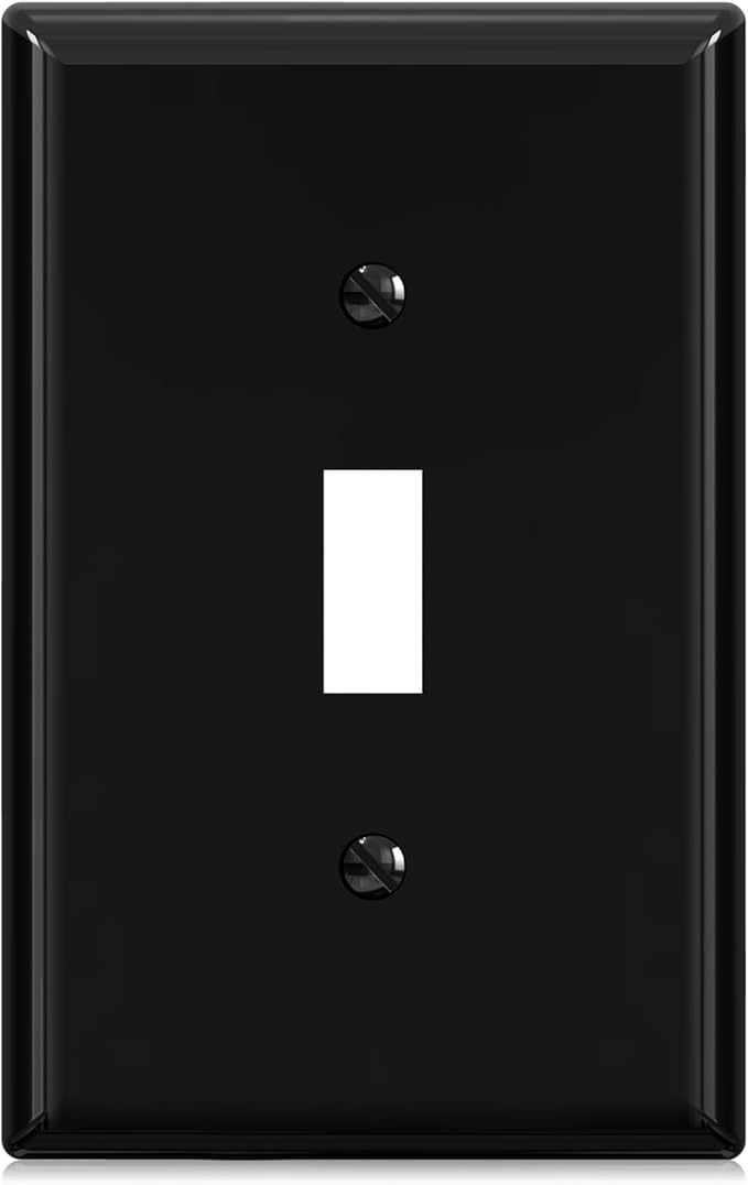 ELEGRP 1-Gang Mid Size Toggle Switch Covers, Light Switch Wall Plate, Unbreakable Polycarbonate Replacement Faceplates Covers, UL Listed, Color-matched Screws Included (1 Pack, Glossy Black)