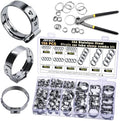 ASKWAY Single Ear Hose Clamp 6-28Mm 150 Pcs 10 Sizes, 304 Stainless Steel Stepless Hose Clamp, Suitable For Pex Pipe Connection, Automotive, Pipeline, Garden And Industrial Use