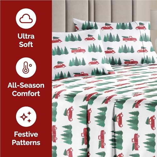 Christmas Sheet Set, Christmas Tree 1, Holiday Xmas Bedding Set - Full Size
