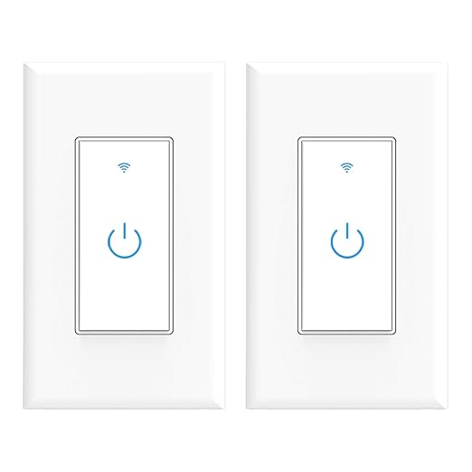 Wifi Smart Switch, Wifi Light Switch 2 Packs, Compatible with Alexa and Google Home, App Remote Control with Timing Funtion, No Hub Required (Neutral Wire Required)