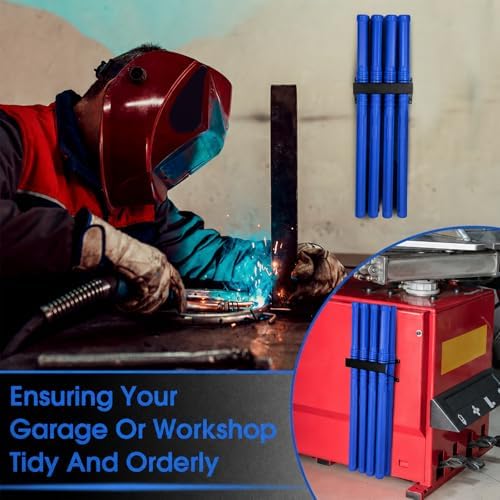 DoubleFill 9 Pcs Welding Rod Storage Set 8 Slot Tig Welding Filler Rod Holder with 8 Pcs 40 Inch Tungsten Electrode Storage Tubes Wall Mount Organizer Welder Tools Supplies(Blue)