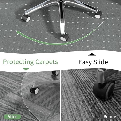 WASJOYE Office Chair Mat for Carpet, 48 Inch PVC Clear Round Carpet