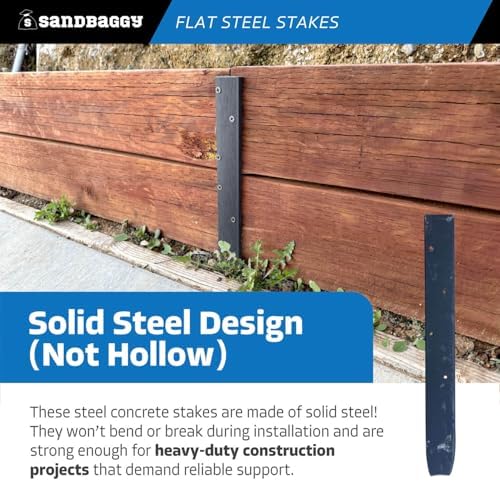 Sandbaggy 12" Flat Steel Stakes for Concrete Forms with Nail Holes - 1.5" Wide - Painted - Removable, Reusable, V Point End - Construction Grade Stakes (200, 12 inch)