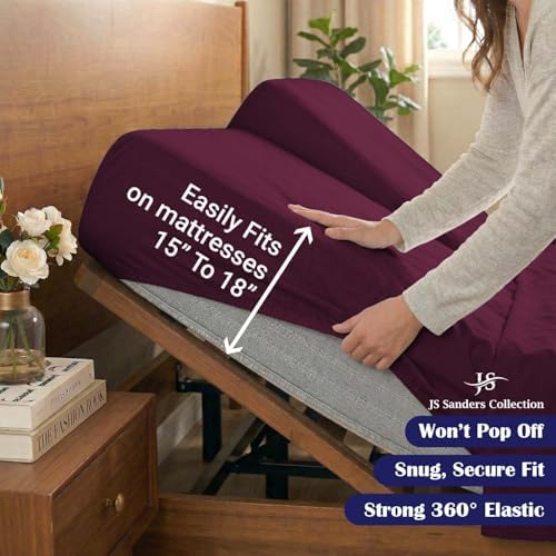 JS Sanders Collection Split Head Sheet Set 4PC Cal. King Size, Wine
