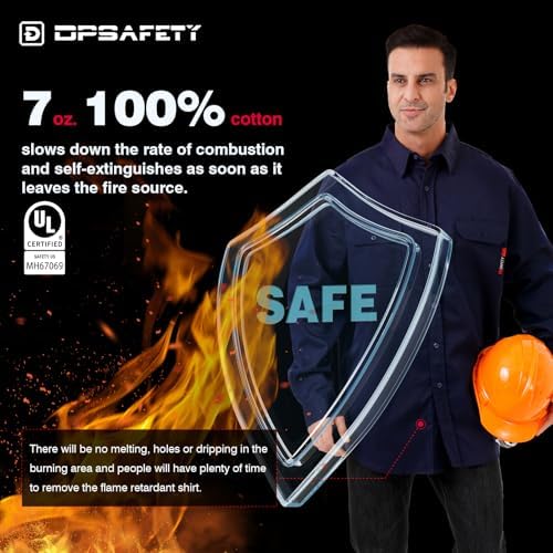 FR Shirt 7oz Fire Resistant Shirts Men's,CAT2 Welding Shirt 100% Cotton Flame Resistant Shirts Navy(4X-Large)
