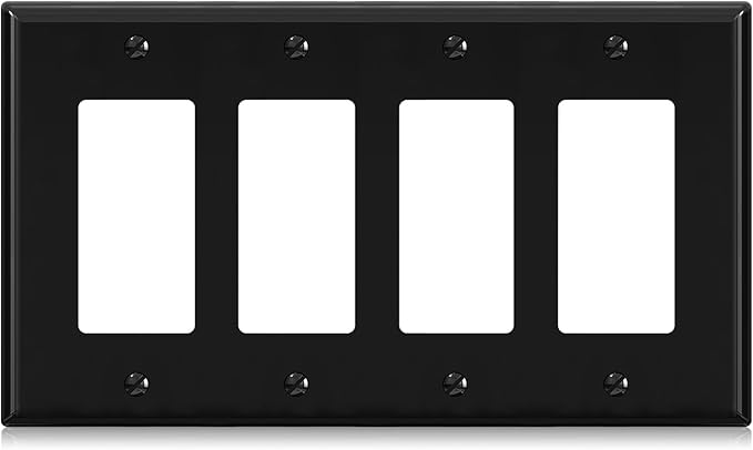 ELEGRP 4-Gang Decorative Wall Plates, Standard Size Unbreakable Thermoplastic Faceplate Cover for Decorator Receptacle Outlet Switch, UL Listed (1 Pack, Glossy Black)