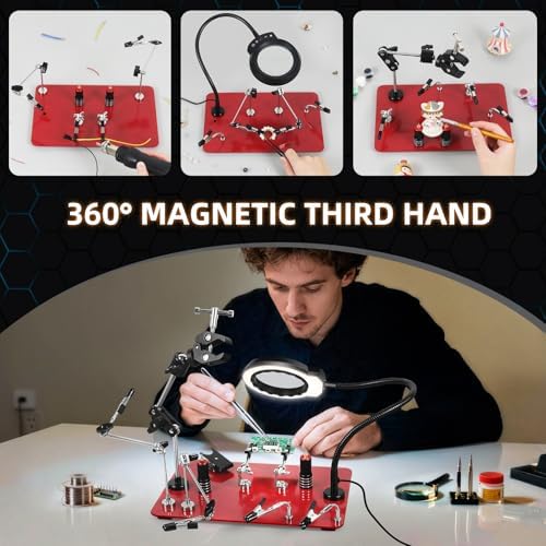 Soldering Helping Hands, NEWACALOX Third Hand Magnetic Helping Tool with 4 Soldering Helping Arms & Big PCB clamp Holder & 4 Upgrade PCB Holder Pillars, Waterproof Solder Clamp Station