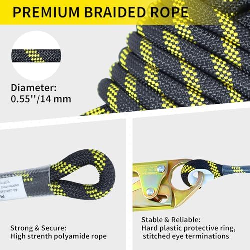 25FT Rope Harness Safety Lanyard, Roofing Fall Protection Rope