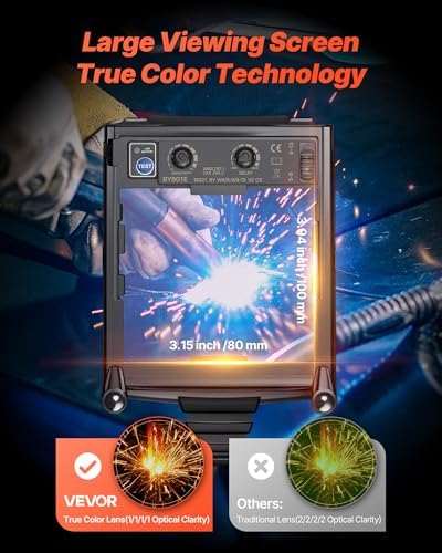VEVOR Welding Helmet Auto Darkening, 3.94" x 3.15" True Color Welding Hood, 1/1/1/1 Solar-Powered Welder Mask 4 Arc Sensors, Wide Shade 4/5-9/9-13 for TIG MIG ARC Weld Grinding Cutting - METIS Series
