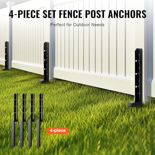 VEVOR Fence Post Anchor, 4 Pack Repair Kit Inner Diameter 2 x2 Inches Heavy Duty Steel Post Support Stakes, Anchor Ground Spike for Repair Tilted, Broken Wood Fence Post