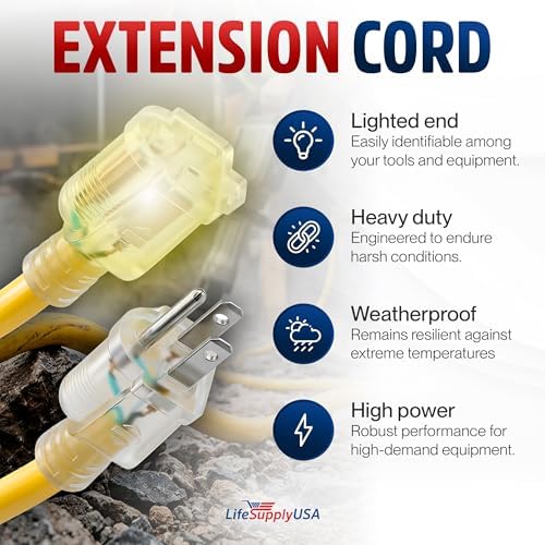 3ft Outdoor/Indoor Extension Cord 14/3 Gauge Heavy Duty 3 Prong SJTW, Waterproof, Flexible Cold-Resistant Long Power Cord,15A 125V 1875W, Yellow by LifeSupplyUSA