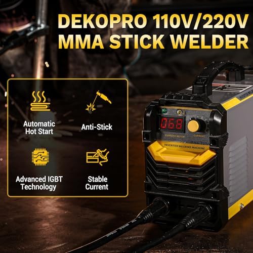 DEKOPRO 110/220V MMA Welder,160A ARC Welder Machine IGBT Digital Display LCD Hot Start Welder with Electrode Holder,Work Clamp, Input Power Adapter Cable and Brush