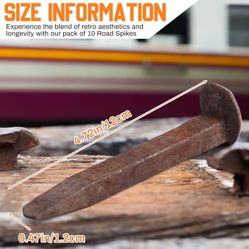 10 pcs Railroad Spike Carbon Steel Rail Road Spike Ties, 5.5 Inch, Rust Red