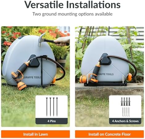 Giraffe Tools Ground-Mounted Retractable Garden Hose Reel, 5/8" x 92FT