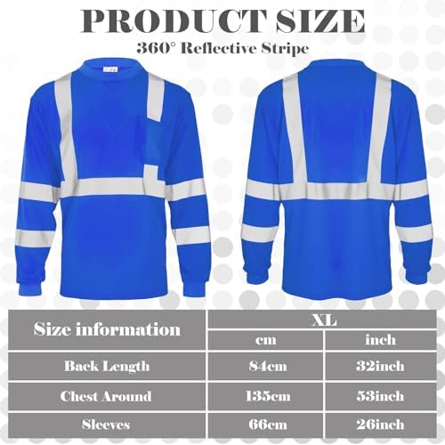 Amylove 4 Pcs Long Sleeve High Visibility Safety Shirts,XXL,Blue