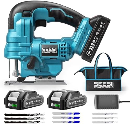 SEESII Jig Saw, Cordless Jigsaw Tool with 2×2.0Ah Batteries and Charger