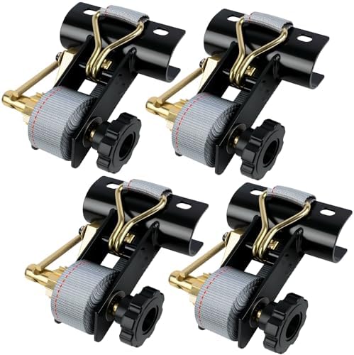 Rack Straps with J-Hook (4PK),1.5" x7.5' Ladder Rack Ratchet Straps, 2" Round Tube Mount, Perfect Ladder Rack Tie-Downs for Trailer Cargo Control