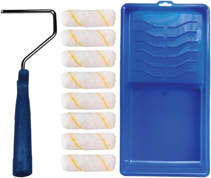 Pro Grade - Paint Roller Tool Kit - 10 Piece Painting Set - Mini Plastic Paint Tray Set, Mini Roller Frame,Microfiber Roller Covers