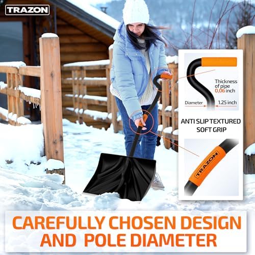 Snow Shovel Heavy Duty for Driveway with Ergonomic Handle to Use Without Backpain for Home Garage Car - Snow Shovel with 18 Inch Blade Large Capacity and 58 Inch Long Ergonomic Handle (Black)