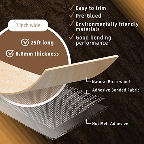 GSCIT Club Birch Edge Banding, 1 inch x 25ft roll of Wood Veneer Edge Banding Pre-glued Flexible, Real Wood Tape Banding for Cabinet Repair Furniture Restoration