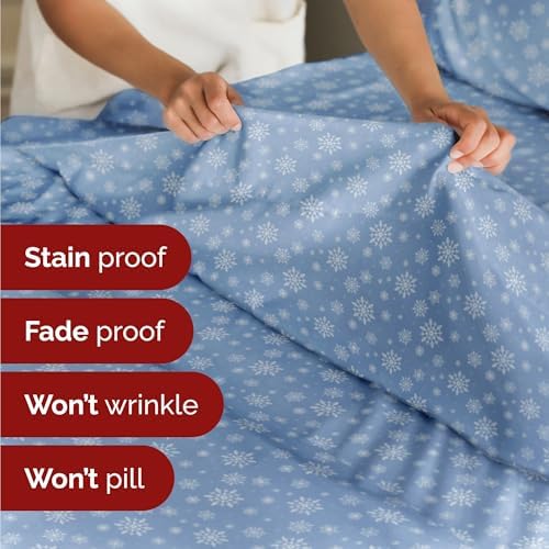 Christmas Sheet Set, Blue Snowflakes, Holiday Xmas Bedding Set - Cal King