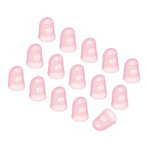 PATIKIL Finger Tip Covers Cots, Pink Silicone Finger Protectors Gloves Breathable Reusable Fingertip Caps with Air Holes for Dry Skin Finger Cracking, M, 15 Pcs