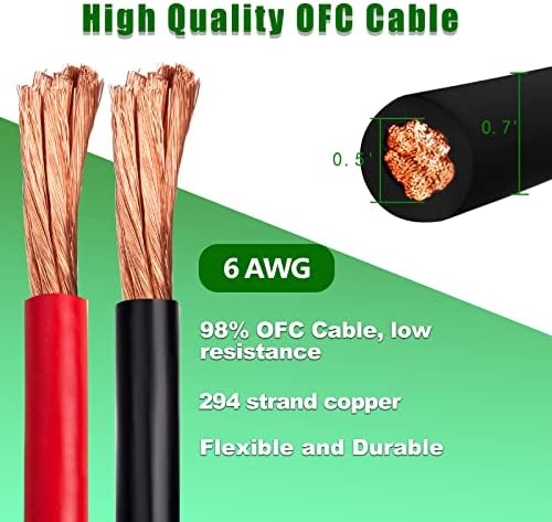 6 Gauge Battery Cable Copper Wire, 20FT Red + 20FT Black