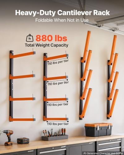 VEVOR Lumber Rack, 4-Tier 4-Pack 110 lbs per Tier, Foldable Wood Storage